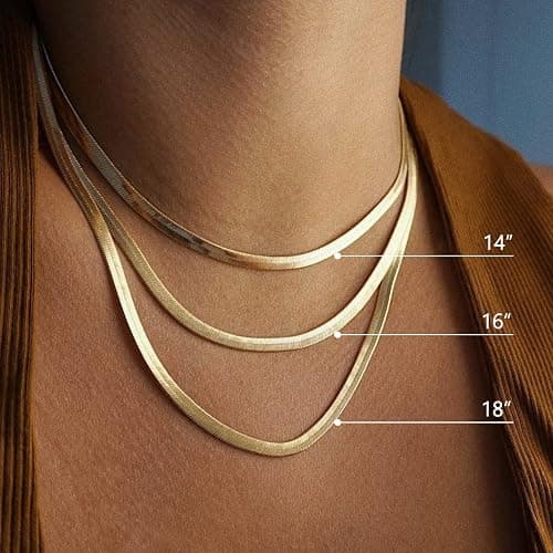 DEARMAY 14K Gold Plated Herringbone Necklaces for Women, Dainty Gold Snake Choker Chain Non Tarnish Trendy Simple Thin & Chunky Options Neckalce 1.5/3/5/6/8mm Chain Jewelry for Gifts thumbnail 9