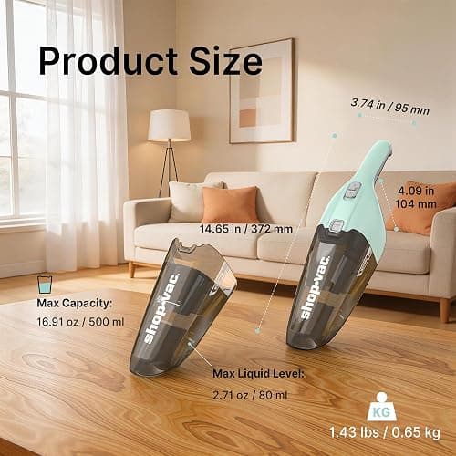 Shop-Vac Wet/Dry Handheld Vacuum Cordless, Powerful Portable Car Vacuum Rechargeable, Wall-Mounted Hand Vac with Crevice Tool, Lightweight Hand Vacuum for Home & Car, Washable Filter, Green thumbnail 3