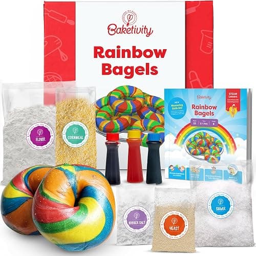 Baketivity Rainbow Bagel Kids Baking Kit with Pre-Measured Ingredients | Create Colorful Bagels using STEM Lessons, Step-By-Step Instructions, Video Guide Perfect for Ages 6–12+ - Image 1