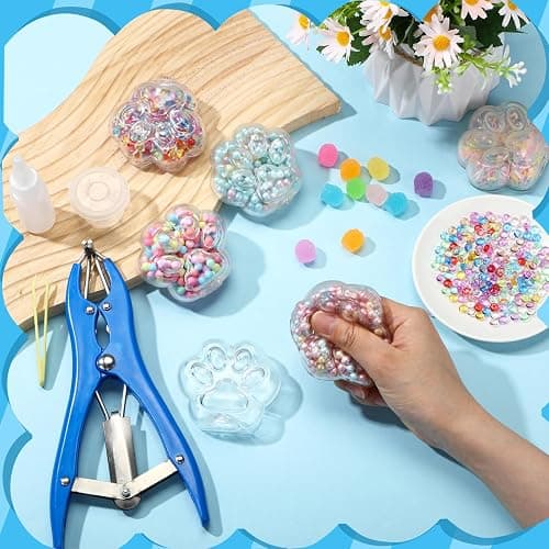 Tasdurian 12 Set DIY Stress Ball Making Kit Empty Stress Ball DIY Kit with Blank Skins Fill Beads Expander Tool Cap Glue for Make Pressure Balls (Cat Paw) thumbnail 2