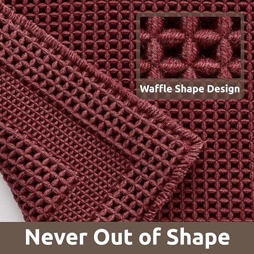 AMOAMI Waffle Bath-Mat, Absorbent Bath Mats for Bathroom Non Slip, Machine Washable Bathroom Rugs with Tassels Ultra Soft Boho Bath Rugs for Floor 17"x24" Red thumbnail 3