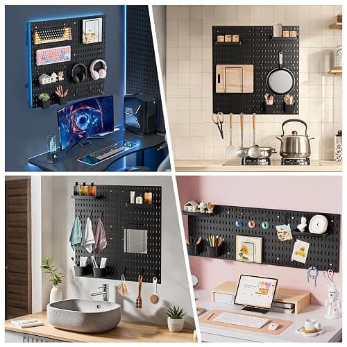 HENSHOW Wall Mount Pegboard Kit - 4 Panels & Accessories, Heavy Duty Modular Organizer for Home, Office, Craft Room & Kids Storage, Space-Saving 11.8"×11.8" DIY Tool Board‌ thumbnail 4