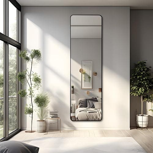 CIVENO Over The Door Mirror, 14" x 48" Full Length Mirror, Black Rectangular Door Hanging Mirror, Long Full Body Dressing Mirror with Hanging Bracket for Bedroom, Living Room, Dorm thumbnail 4