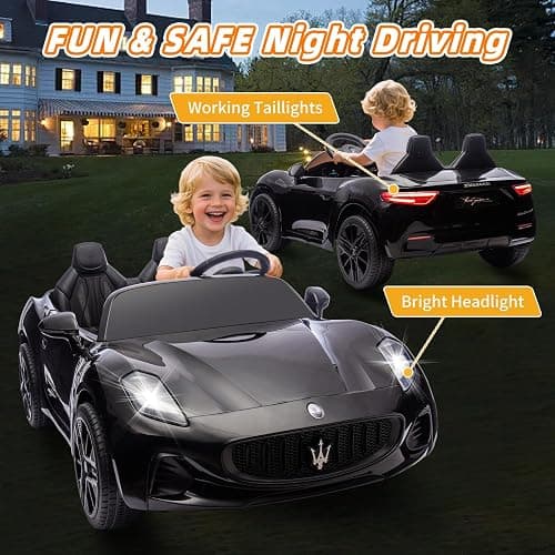 Acnico 2 Seater Kids Ride on Car with Remote Control -24V 4WD Licensed Maserati GranTurismo Ride on Toys, Bluetooth, High/Low Speed, 132lb Capacity, Toddler Electric Car Gift for Boys Girls (Black) thumbnail 9