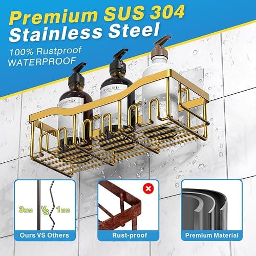 Shower Caddy 5 Pack,Adhesive Shower Organizer for Bathroom Storage&Home Decor&Kitchen,No Drilling,Large Capacity,Rustproof Stainless Steel Bathroom Organizer,Shower Shelves for Inside Shower-Larger thumbnail 6