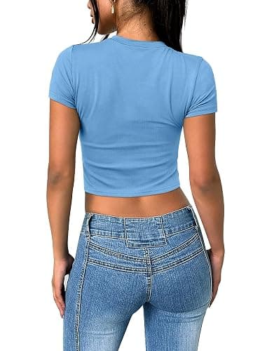 SAMPEEL Crop Tops for Women Summer Trendy Tight Tshirts 2024 Slim Fit thumbnail 5