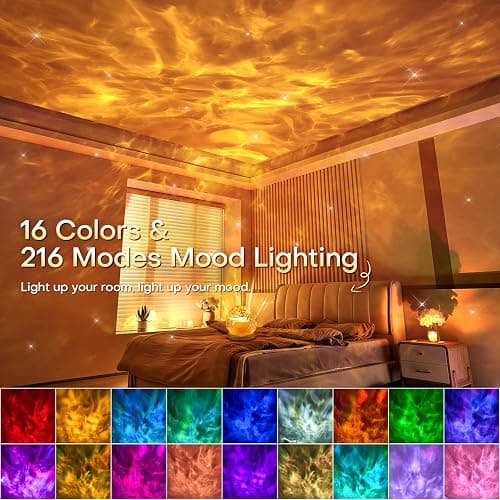 Ambient Lighting, 16 Colors Led Lights for Bedroom, Gift Ideas, Room Decor | 3-in-1 Sunset/Ocean/Northern Patterns, Remote, 6 Brightness, 1 Hr Timer, Made of Glass & Wood, for Bedroom, Bathroom, Dorm thumbnail 3