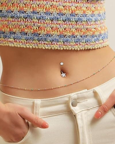 Agrewd Minimalist Star G23 Solid Titanium Belly Button Rings - 14G Internally Threaded Navel Rings for Women - Clear CZ Belly Piercing Jewelry thumbnail 2