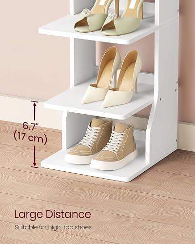 VASAGLE Slim Shoe Rack, Narrow Shoe Storage Organiser, 9-Tier Shoe Stand, for Small Spaces, Hallway, Cloakroom, Matte White LBS210WB01 thumbnail 5