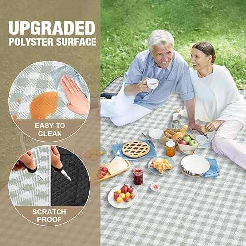 Picnic Blankets Outdoor Extra Large - 80"x80" Portable Waterproof Picnic Blanket, Machine Washable 3-Layer Foldable Park Mat with Sandproof Backing for Grass, Hiking, Travel, Concerts, Indoor (Green) thumbnail 6