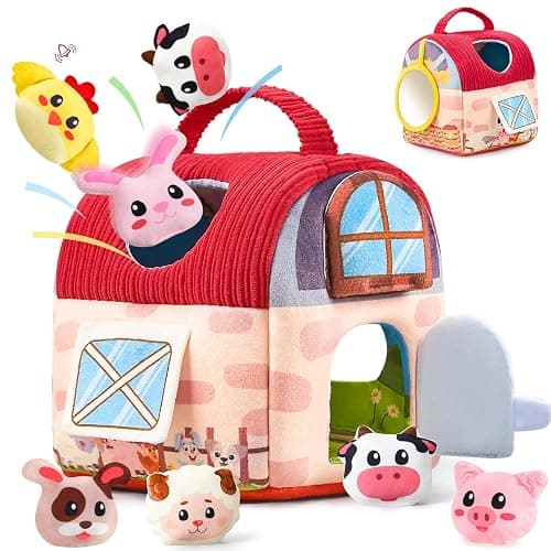 Vanvimen Baby Girl Toys 6-12 Months, Surprise Barn with 12 PCS Stuffed Farm Animals, Montessori Sensory Developmental Learning Toys for 6-12 Months, Ideals 6 7 8 9 Month Old Baby Boy Girl Gifts Toy - Image 1