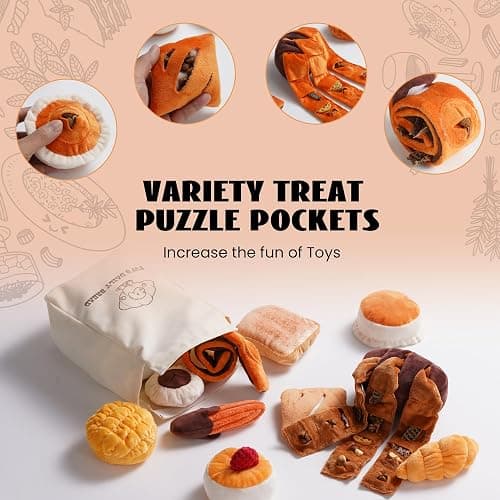 Nocciola 10 PC Dog Squeak Toys - Bread Puppy Toys with Grocery Bag to Keep Them Busy, Small Dog Toys for Boredom, Durable Snuffle Dog Toys for Small Medium Breeds Christmas Stocking Stuffers thumbnail 5