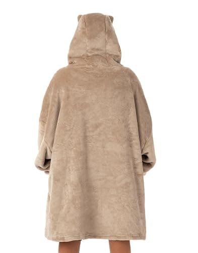 Pusheen Womens Wearable Hooded Blanket | Ladies Embroidered Cat Fleece Hoodie in Brown | Cozy Pullover Loungewear thumbnail 3