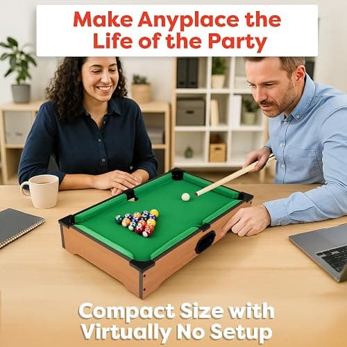 Mini Pool Table - 20-Inch Portable Tabletop Billiards Game with Cue Balls, Sticks, Chalk, Brush, and Triangle Rack - Table Games by Hey Play thumbnail 4