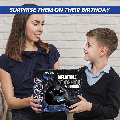 FranFusion Inflatable Gaming Chair for Kids & Teens with Cup Holders and Side Pocket - This Air Bean Bag Game Chair is The Perfect Furniture for Gamer Room Décor (Gaming Time with Ottoman) - Blue GTw/Ottoman thumbnail 8