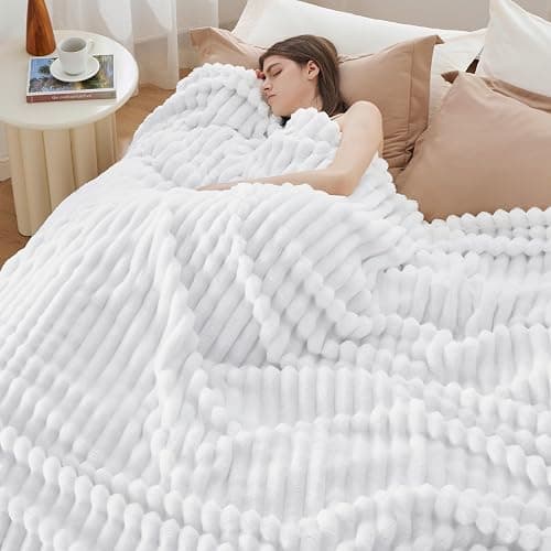 Bedsure GentleSoft King Throw Blanket for Couch - Cozy Soft Blankets for Women, Cute Small Fleece Throws for Girls, Bright White, 108x90 Inches thumbnail 4