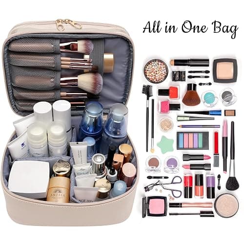 Makeup-Bag,Large Leather Makeup-Organizer for Travel-Accessories Clear-Cosmetic-Bag,Portable Travel Essentials Bag Makeup Case,Make Up Bag Toiletry Bag for Women,College Dorm Room Essentials for Girls - 2-Nude thumbnail 2
