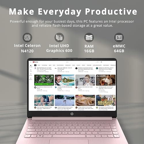 HP Stream 14" HD BrightView Laptop, Intel Celeron N4120 Processor, 16GB RAM, 64GB SSD, Intel UHD Graphics, 720p Webcam, WiFi, HDMI, Win 11 S, Pink (Renewed) thumbnail 2
