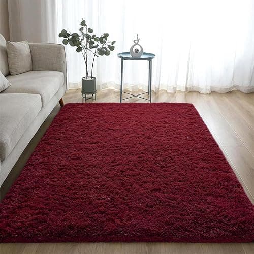 DweIke Fluffy Burgundy Red Rugs for Bedroom Living Room, 8x10 Large Soft Plush Shaggy Wine Maroon Girls Boys Kids Rug, Non-Slip and Machine Washable Carpet for Dorm Nursery Classroom Decor thumbnail 5