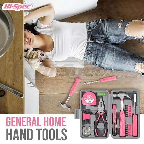 Hi-Spec Tool Set 25pc Pink Household DIY Tool Kit for Women. Small Mini Tool Box Set of Starter Basic Ladies Tools thumbnail 5