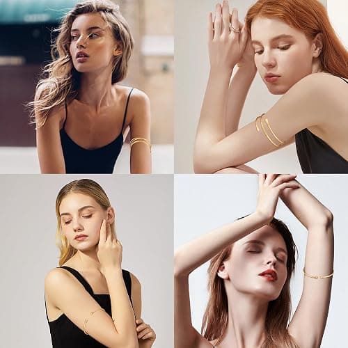 FINZOR Arm Cuff Bracelet for Women Gold Arm Layered Cuff Gold Bangles Adjustable Coil Swirl Armlet ArmBand Stackable Jewelry for OutSide thumbnail 5
