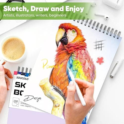 Soucolor 9" x 12" Aesthetic Sketch Book, 1-Pack 100 Sheets School Supplies Cute Sketchbook for Women, Japanese Stationary Sketching Supplies for Kids Teen Girl Gifts Birthday Gifts, Pastel Purple thumbnail 7