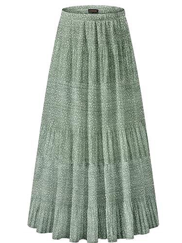 NASHALYLY Women's Chiffon Elastic High Waist Pleated A-Line Flared Maxi Skirts - Image 1