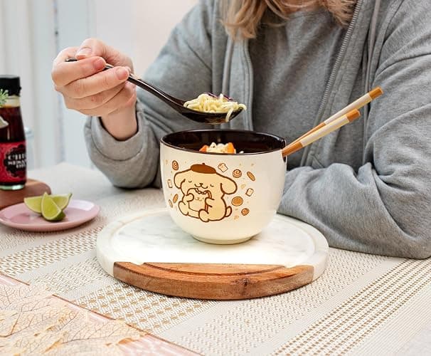 Sanrio Pompompurin 20-Ounce Ramen Bowl With Chopsticks and Spoon thumbnail 8