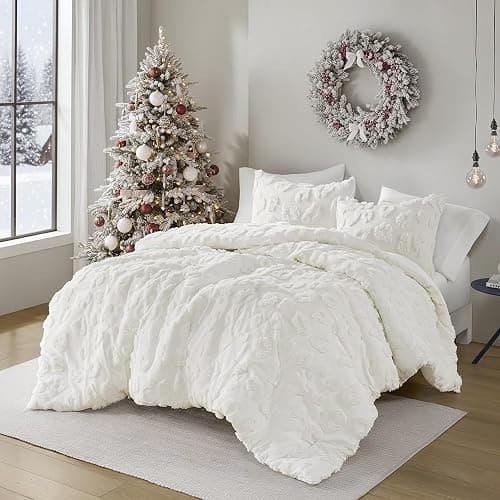 Intelligent Design King Comforter Set Chenille Tufted Animal Print Pattern Comforters King Size, All Season Fluffy Bedding Soft Microfiber Reverse, Larissa, King/Cal King Off-White 3 Piece - Image 1