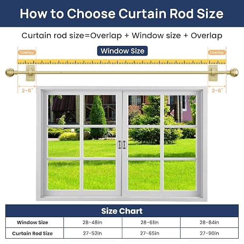 ENJOYBASICS No Drill Curtain Rods for Window 48 to 84 Inches, 5/8 Inch Diameter Renter Friendly Drapery Rod with Adhesive Brackets without Drilling, Adjustable from 27 to 90 Inches, Gold thumbnail 8