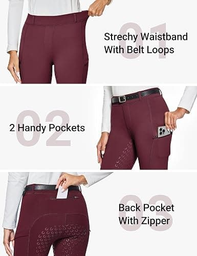 FitsT4 Sports Women's Winter Horse Riding Pants with Zipper Pockets Full Seat Riding Tights Fleece Lined Equestrian Breeches thumbnail 2