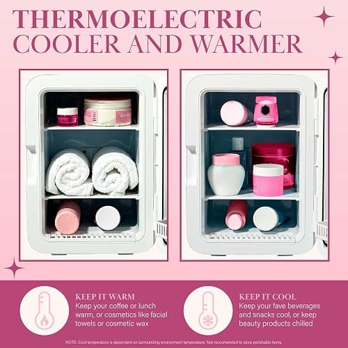 Paris Hilton Refrigerator and Personal Beauty Fridge, Mirrored Door with Dimmable LED Light, Thermoelectric Cooling and Warming Function for All Cosmetics and Skincare Needs, 10-Liter, White thumbnail 5