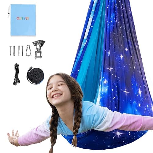 OUTREE Sensory Swing for Kids, Double Layer Therapy Hammock, Indoor Swing with 360° Swivel Hanger Kit and Adjustable Straps, Autism Sensory Product for Autism, ADHD (Blue Starry-Sky Printed) - Image 1