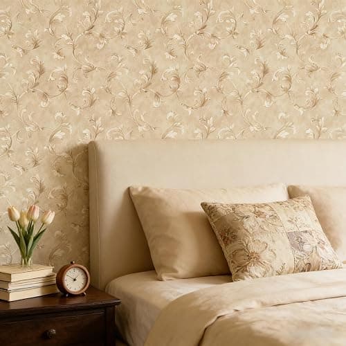 Vintage Floral Peel and Stick Wallpaper for Bedroom-French Textured Damask Removable Self-Adhesive Contact Paper 17.7in x 118in Renter Friendly Classic Non-Woven for Living Room (Light Brown) thumbnail 7