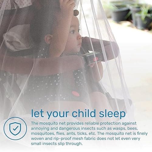 Enovoe Mosquito Net for Baby Stroller and Crib - Durable Mesh Bug Net Cover with Elastic Edge - Fits Strollers, Bassinets, Playards, and Mini Cribs - Travel Essential for Newborns - 63x64-Inch (White) - White thumbnail 5