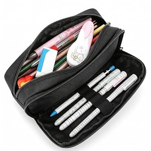 Della Gao Large Pencil Case, Big Capacity Pencil Pouch with 2 Compartments, Office Pencil Bag with Zipper, Big Pen Case for Adults (01-Black) - Image 1