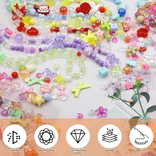 RYKOMO 1250-1400 PCS Acrylic Assorted Beads 12 Candy Colors Flower Sweetheart Butterfly Candy Acrylic Kawaii Aesthetic Bead Assorted Beads for Bracelets DIY Jewelry Making thumbnail 7