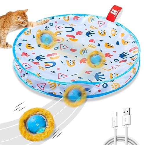 Potaroma Interactive Cat Toys, Fast Moving Ball in Play Mat, Automatic Motion Activated Ball Hide and Seek for Indoor Exercise Kicker, Animal Squeaky, 28 Inch Mat - Image 1