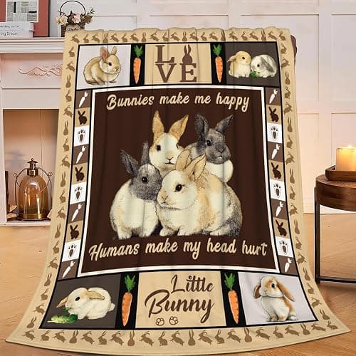 Bunny Throw Blanket Rabbit Bunny Stuff Gifts for Kids Girls Boys Adults Women Men Soft Cozy Warm Plush Fluffy Fuzzy Fleece Blanket 40''X50'' - Image 1