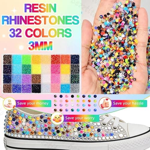 35000Pcs 3MM Colors Flatback Jelly Resin Rhinestones for Bedazzling, Bedazzler Kit with Rhinestones Crystal Gems, Colorful Gems Bedazzling for Crafting DIY Face Makeup Crafts Tumblers thumbnail 4