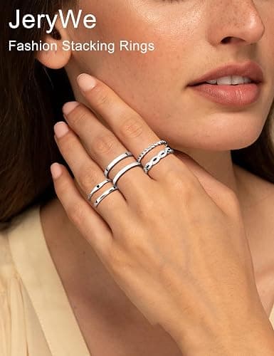 JeryWe 6 Pcs Stainless Steel Rings for Women Set Knuckle Rings Stackable Simple Carve Heart Wedding Bands Engagement Promise Eternity Bands Thumb Rings for Women thumbnail 4