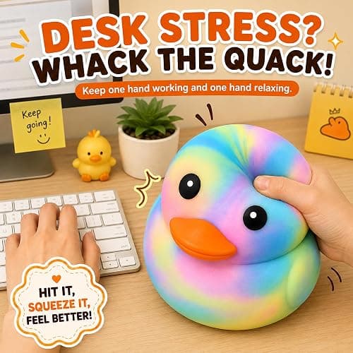 Duck Squishy Squeeze Toy,Cute Jumbo Stress Relief Fidget Toy (Rainbow) | Rubber Sensory Toys for Anxiety,Giant Stress Balls for Adults,Party Favors Class Prize Goodie Bag Fillers thumbnail 5