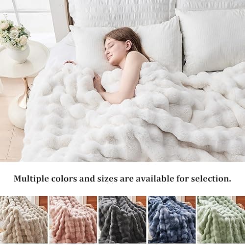 Faux Fur Throw Blanket for Couch, Cozy Fuzzy Fluffy Soft Plush Thick Bubble Sherpa Blanket for Sofa Bedroom Living Room, Mothers Day Birthday Gifts for Women Home Decor thumbnail 6