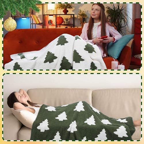 Tingjoo 50 x 60 Inch Christmas Tree Throw Blanket Microfiber Xmas Tree Blanket Cute Soft Cozy Fluffy Christmas Supplies for Living Room Sofa Bed thumbnail 6
