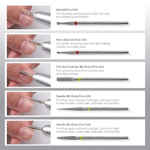 MelodySusie 10pcs Nail Drill Bits Set, 3/32 Inch Diamond Cuticle Nail Bits Kit for Nail Drill E-File, Manicure Pedicure Remover Tools for Acrylic Gel Nails, Salon Home Nail Care Supplies, Silver thumbnail 5