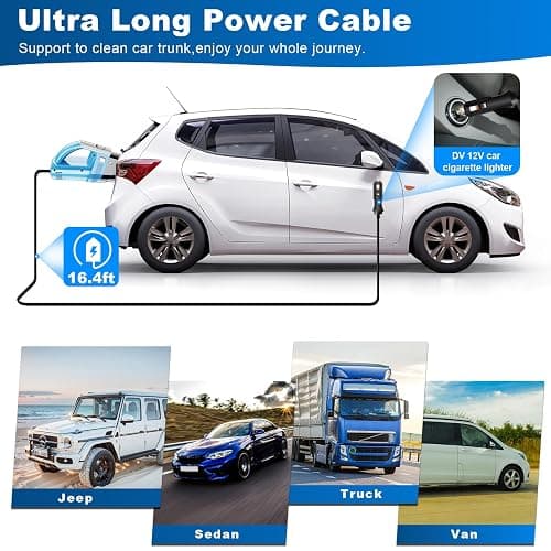 DRECELL Car Vacuum, Portable Car Vacuum Cleaner with 7000PA Suction, DC 12V High Power 16.4Ft Cord Wired Vacuum Cleaner for Car, LED Light, Lightweight, 0.33L Capacity, Storage Bag - Blue thumbnail 4