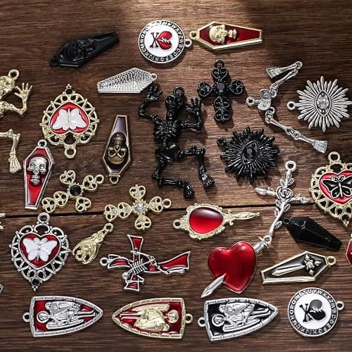 YEYULIN Baroque 64pcs Assorted Gold Black Red Rose Skull Enamel Charms Coffin Cross Halloween Charm Pendant DIY for Earrings Necklace Bracelet Jewelry Making and Crafting thumbnail 3