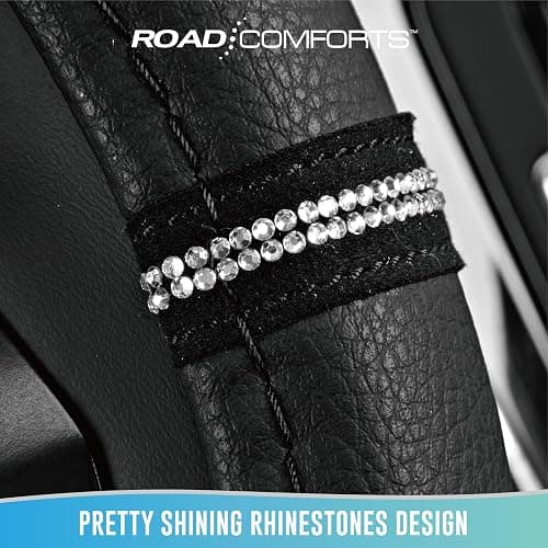 Road Comforts Leopard Steering Wheel Cover - Made with PVC Leather Cheetah Print - Anti-Slip, Universal Fit 14 1/2 inches to 15 inches - Black thumbnail 5