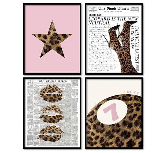 KDHTY Trendy Pink Leopard Wall Art,Cheetah Print Room Decor Set of 4,Poster for Room Aesthetic,Preppy Aesthetic Room Decor for Girly Bedroom Apartment Dorm,8x10 Unframed - Image 1