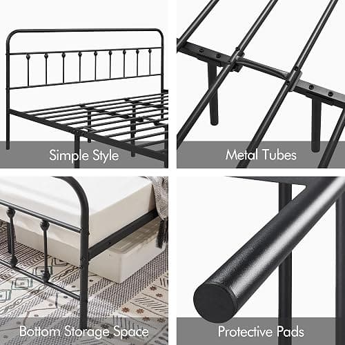 Yaheetech Classic Metal Platform Bed Frame Mattress Foundation with Victorian Style Iron-Art Headboard/Footboard/Under Bed Storage/No Box Spring Needed/California King Size Black thumbnail 8